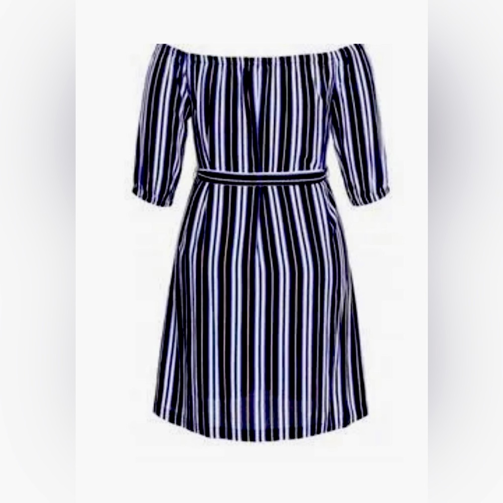 City chic plus size small 16 1x off shoulder stripe dress blue black white NWT